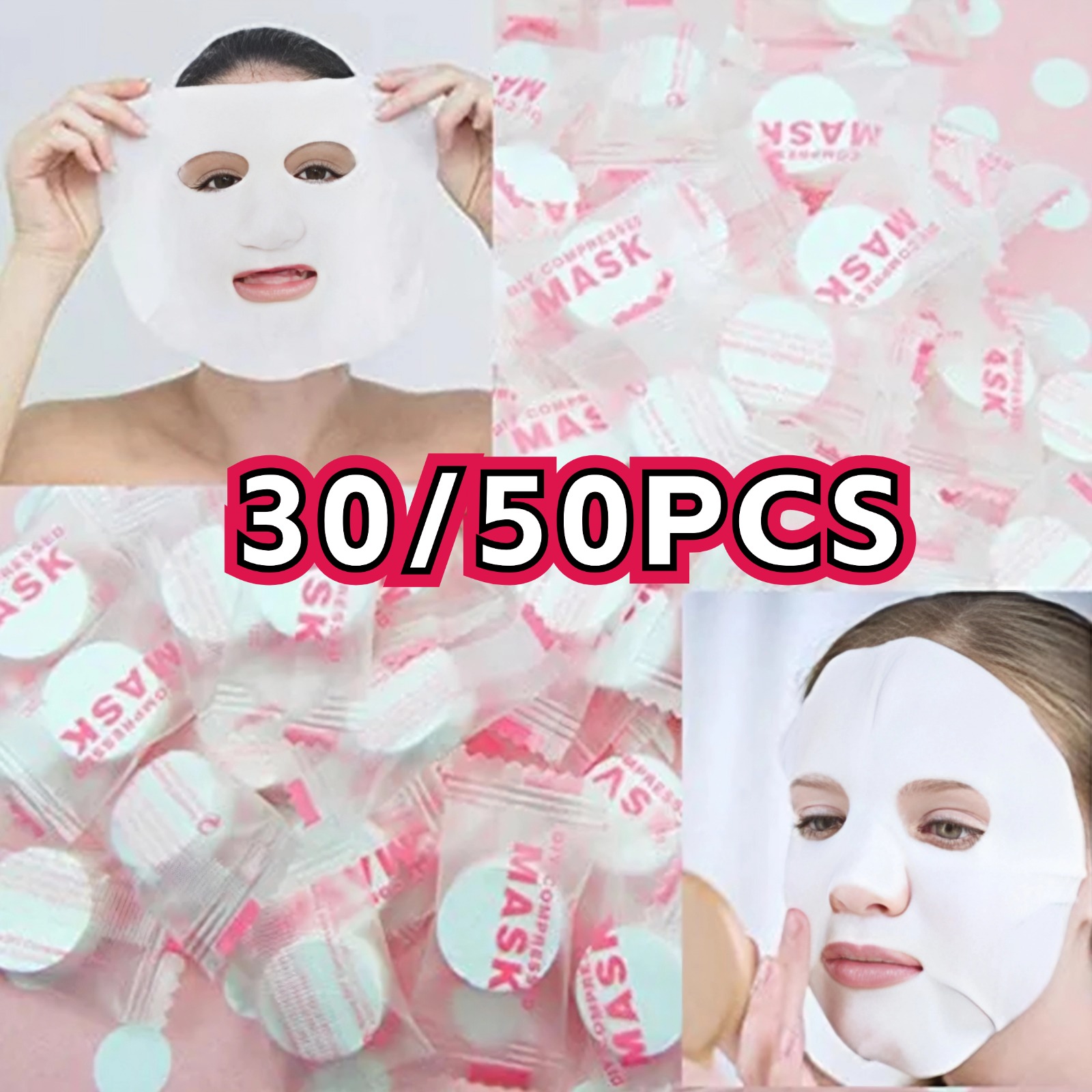 Sheet Face Mask Pack - Masque Facial compressé jetable, en coton,