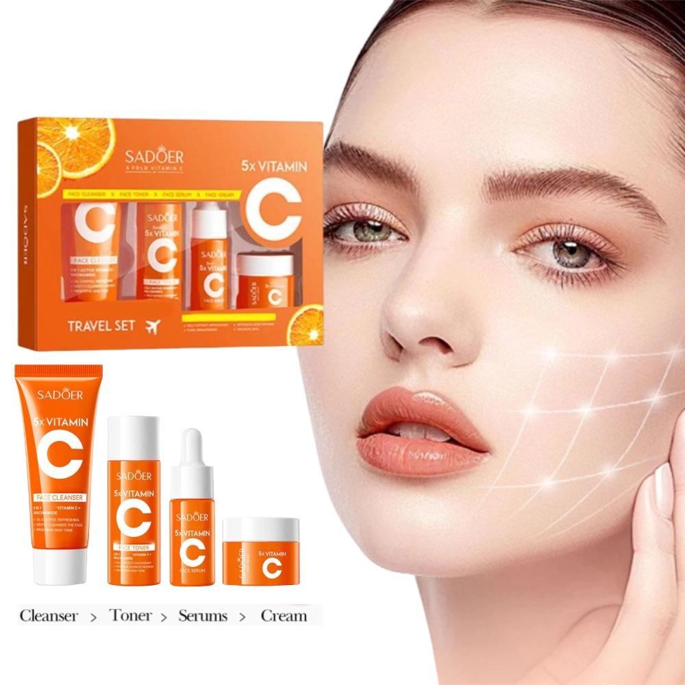 Vitamin C Serum Face - SADOER 4PCS Crème Visage Hydratante Raffermissante