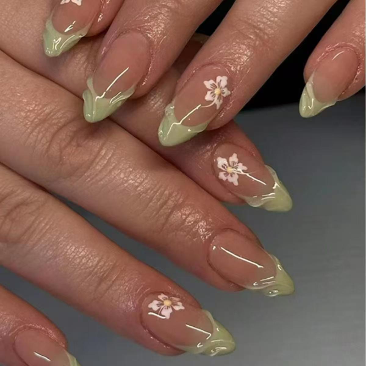 Nail Extension Tips - 24 pièces Simple vert français faux