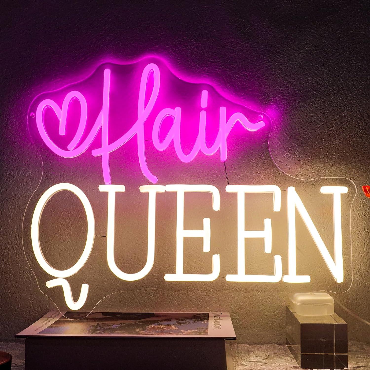 Beauty Makeup Stores - Enseigne lumineuse néon Hair Queen, dimmable,