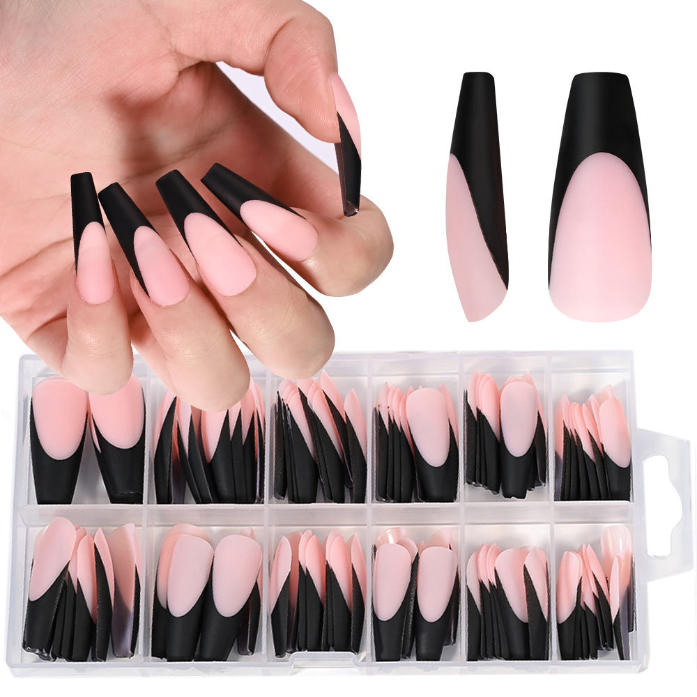 Nail Extension Tips - Faux-ongles en Gel français noir, 120