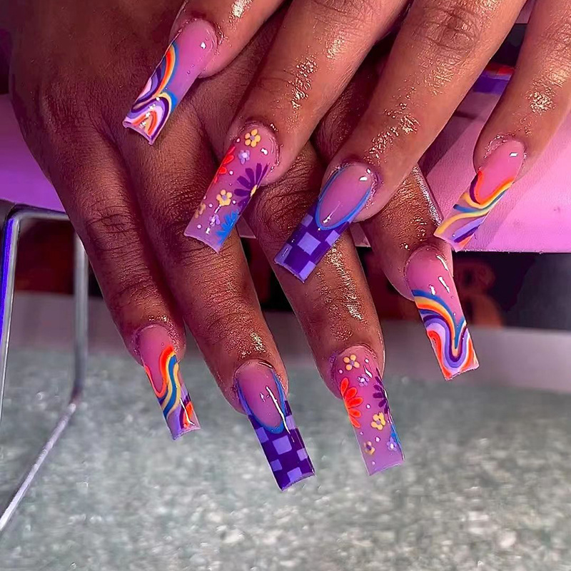 Nail Extension Tips - 24 pièces longs carrés violet faux